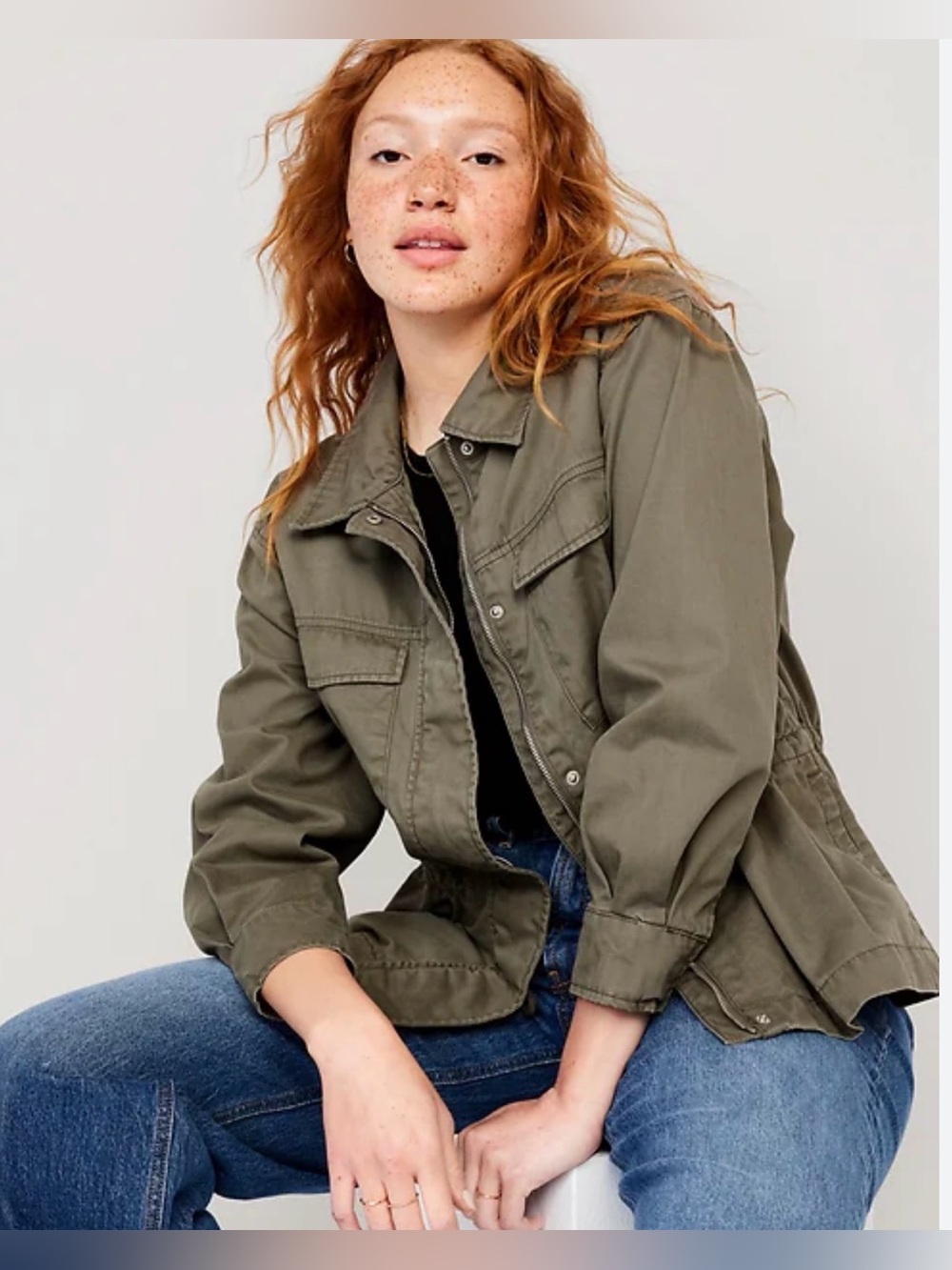 Old Navy Utility Drawstring Waist Jacket - Cinched-Waist Olive NWT SIZE XL/18 - Picture 3 of 6